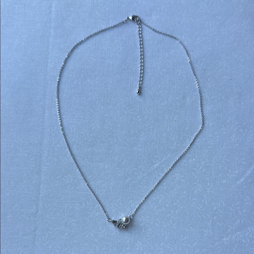 Charlie Paige Silver and White Necklace with Dainty Pendant
